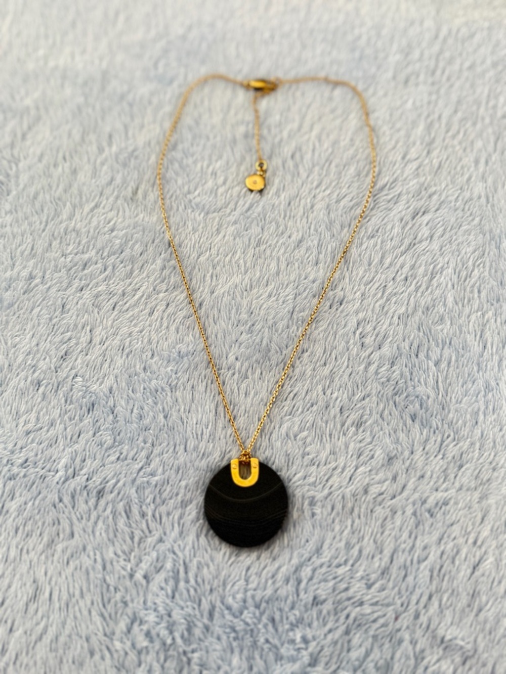 Gold Chain Necklace with Black Round Pendant